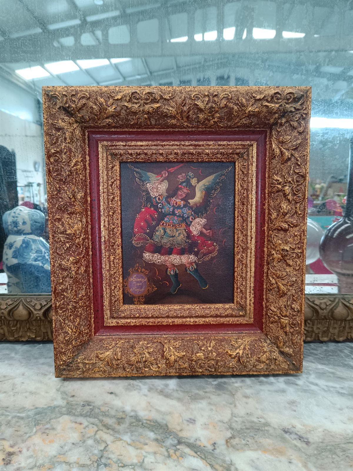 Pintura óleo sobre tabla Arcángel San Miguel - Imagen 1