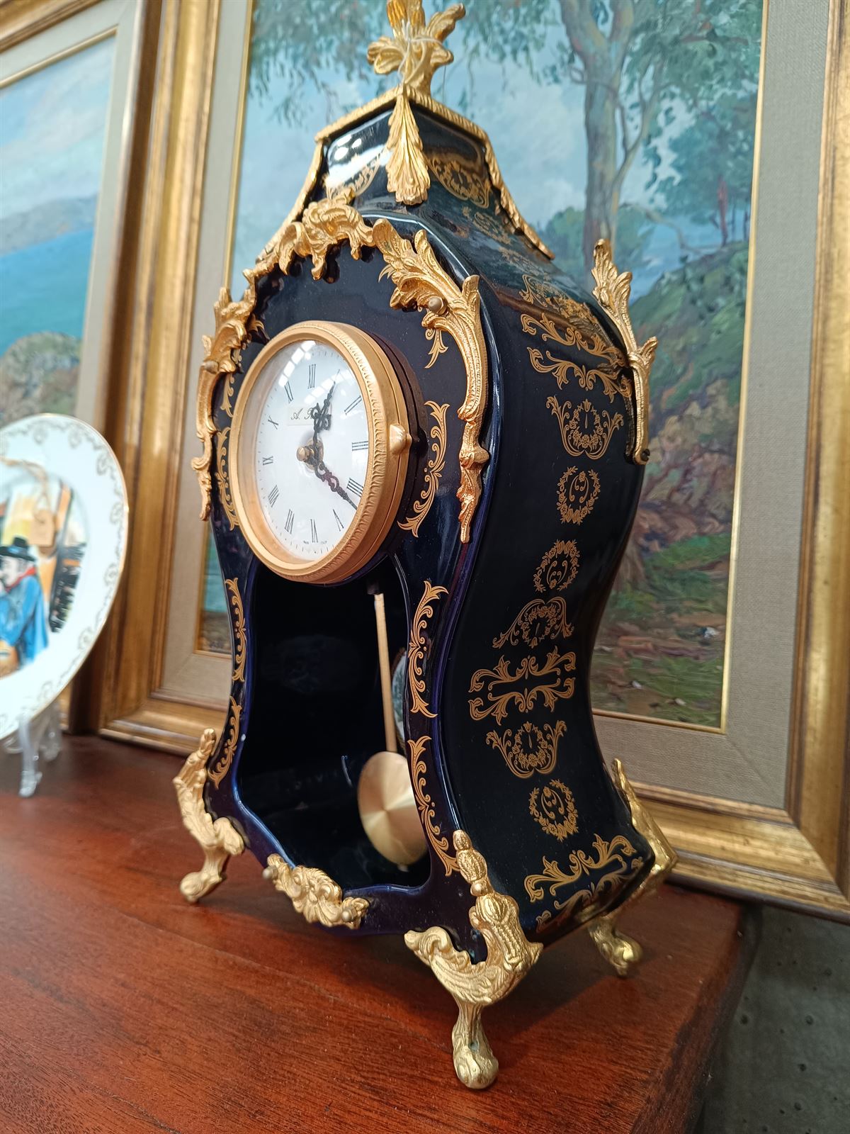 Reloj Limoges azul cobalto y dorado - Imagen 2