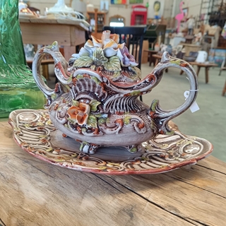 Sopera con bandeja porcelana Capodimonte - Imagen 2